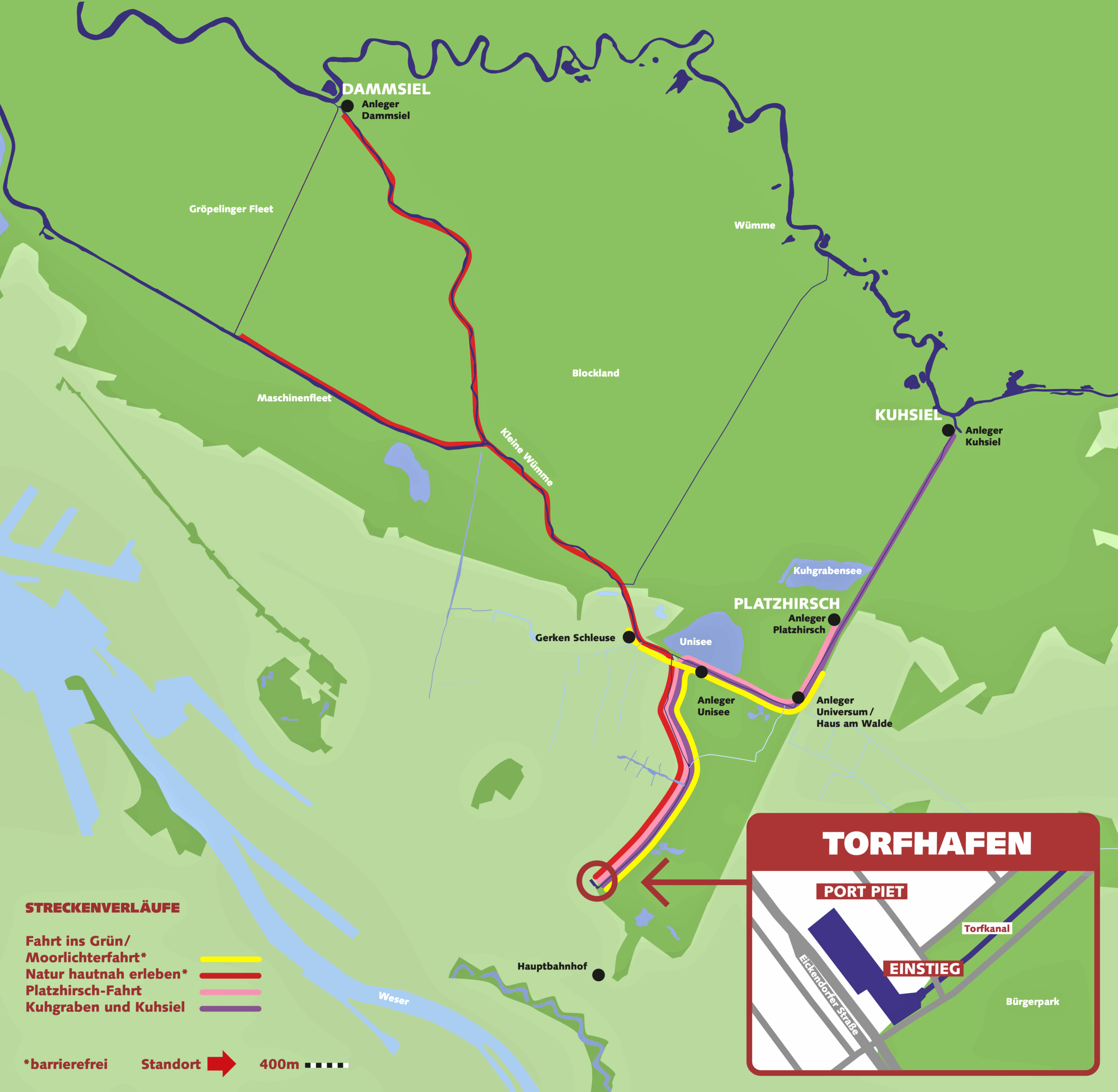 Karte mit Streckenverläufen der Fahrtangebote
